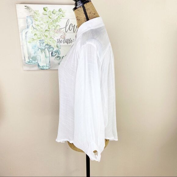 Shein Bat Wing Button Front Swing Blouse White XS Semi Sheer - Picture 2 of 12